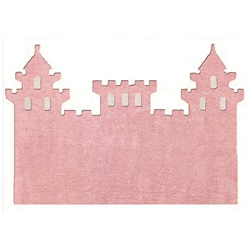 Alfombra rosa en forma de palacio de princesa en tela de 120x160 cm.