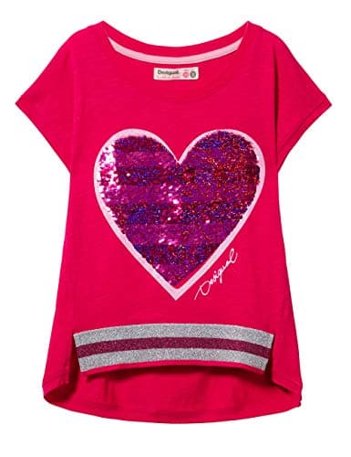 Camiseta de diseño para la chica con el corazón de brillo rojo y fucsia.