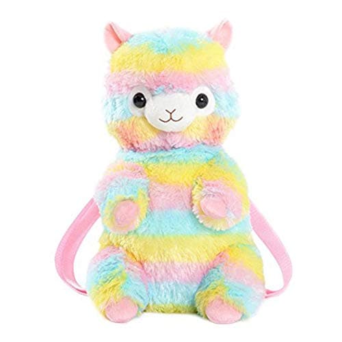 Mochila de felpa de llama arco iris