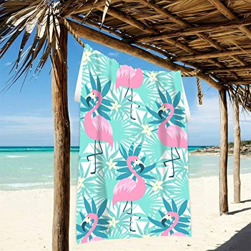 Toalla de playa de microfibra azul y rosa para chicas con patrón de flamencos