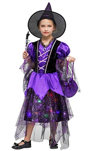 Vestido de bruja de chica con luz LED para la fiesta de Halloween