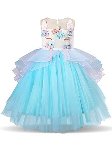 Vestido de tutú de unicornio azul para chica