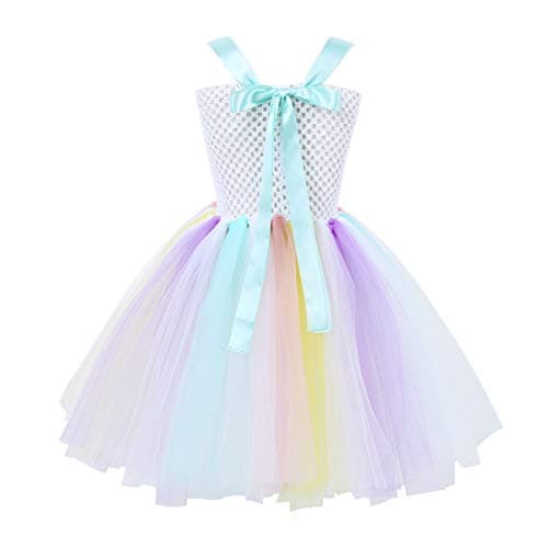 Vestido de unicornio multicolor con cinta para la cabeza