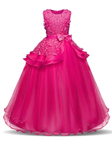 Vestido hinchado de princesa rosa fucsia con encaje
