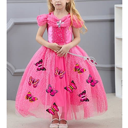 Vestido original estilo princesa de la Bella Durmiente con mariposas para niña