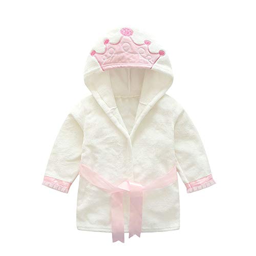  Bata de baño con capucha para niña princesa en rosa pastel y blanco de 2 a 6 años.