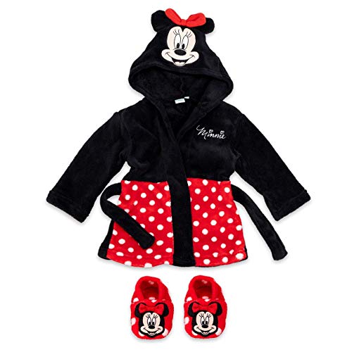 El albornoz rojo y negro de Minnie con capucha y orejitas de Mickette y botines a juego 18-24 meses