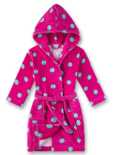 Albornoz con capucha para niña con lunares azules fushia color rosa de 2 a 5 años