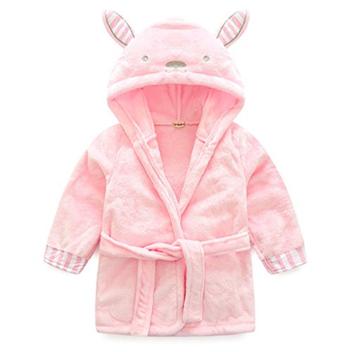Albornoz de conejo rosa con capucha y pequeñas orejas de conejo para niña en color rosa pastel