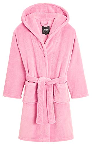 Albornoz sencillo con capucha para niña en lana polar rosa, CityComfort de 5 a 14 años
