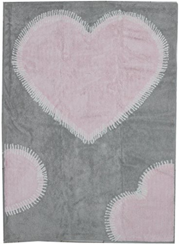 Alfombra gris con corazón rosa, algodón, 120x160 cm