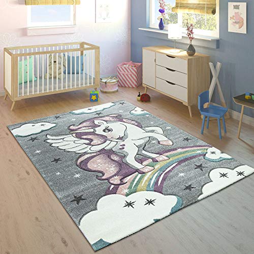 Alfombra gris con unicornio rosa y arco iris para la decoración femenina sin producto nocivo 160x230 cm alfombra gris XXL