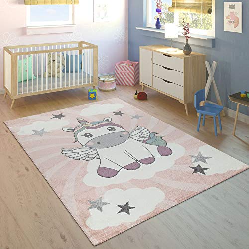 Alfombra rosa con unicornio para el cuarto de las niñas garantizado sin producto nocivo 160x230 cm XXL