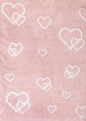 Alfombra rosa estampada corazones girly 120x160 cm, algodón