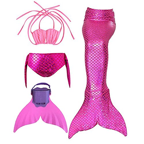 ¡Bañador rosa fucsia de sirena con cola y bikini, así como de una sola hoja!