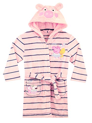 Bata de baño de color rosa Peppa con capucha y rayas para niñas de 18 meses a 5 años en poliéster
