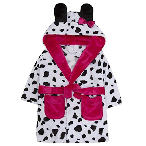 Bata de baño de perro Miikidz dálmata para niña en blanco, negro y rojo, con orejas en 3D para niñas de 2 a 6 años con cola pequeña.