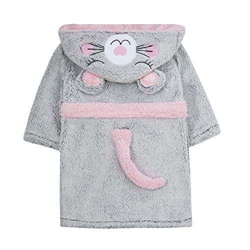 Bata de baño de ratón Miikidz para niña en color gris y rosa con orejas 3D para niñas de 2 a 6 años con cola pequeña