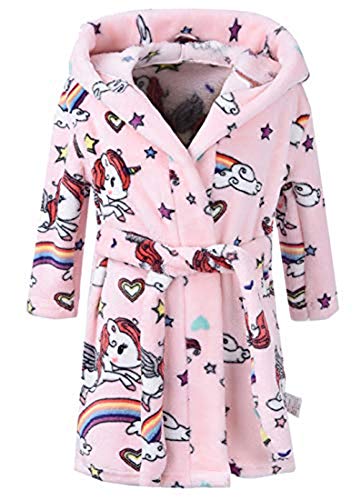 Bata de baño de unicornio y arco iris con capucha para chica en color rosa con capucha