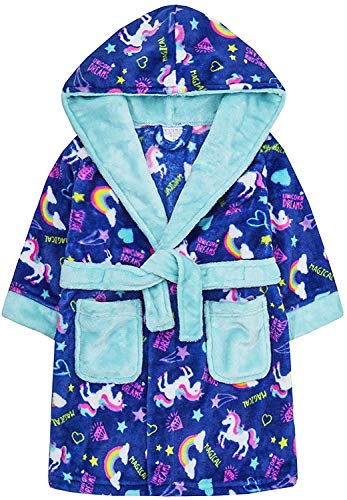 Bata de baño de unicornio y arco iris para niña de color azul con capucha de 2 a 13 años