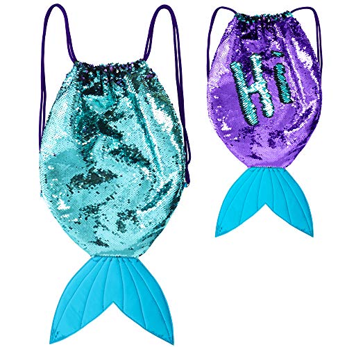 Bolsa de deporte o de natación con cuerdas de sirena con brillos reversibles para niña.