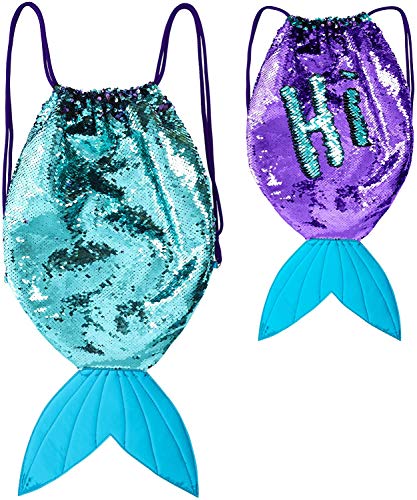 Bolsa de deporte o de piscina con cola de sirena de cordón iridiscente con lentejuelas azules y moradas reversibles