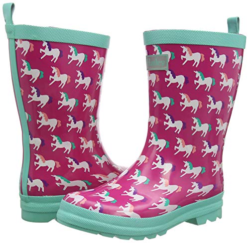 Botas de lluvia púrpuras y verdes con patrón de unicornio para la chica Hatley