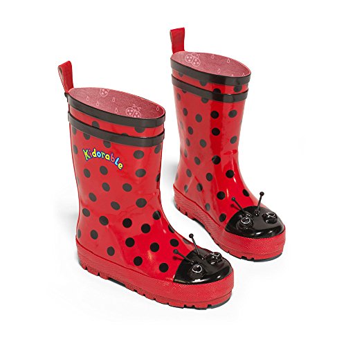 Botas de lluvia rojas de mariquita con antenas para niña Kidorable