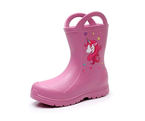 Botas de lluvia rosa con cabeza de unicornio para chica con mangos Apakowa