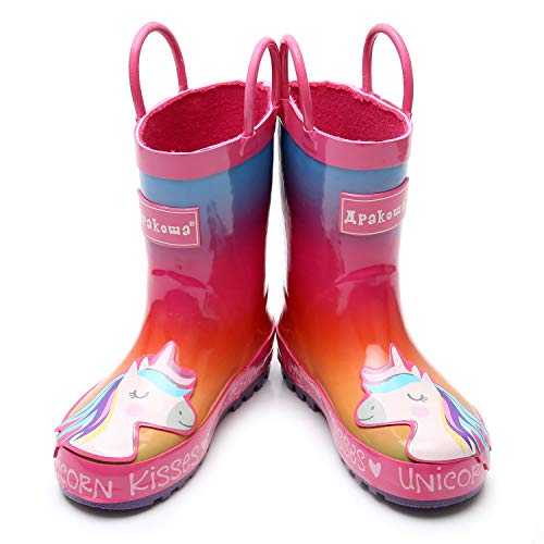 Botas de lluvia rosa con cabeza de unicornio para chica con mangos Apakowa