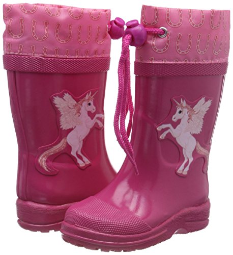 Botas de lluvia rosa con unicornio para niña con cordón y punta reforzada Beck