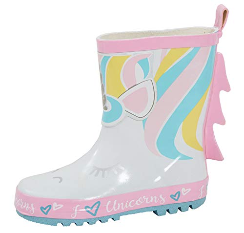 Botas de lluvia rosas con unicornio para chica con cremallera y melena en relieve