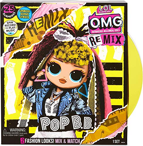 Caja sorpresa LOL que contiene un coleccionable Remix 80's BB, O.M.G. serie de maniquíes Remix.