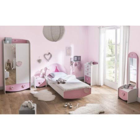 Cama de chica rosa con decoración de princesa para un cuarto de chicas