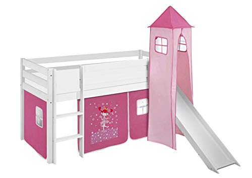 Cama entrepiso Princess 90x190 cm Lilokids en pino blanco macizo