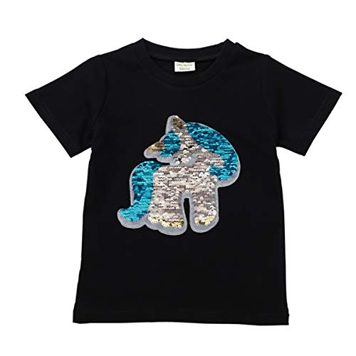 Camiseta de niña de magia negra con lentejuelas reversibles Unicornio