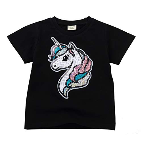 Camiseta de niña de magia negra con lentejuelas reversibles Unicornio