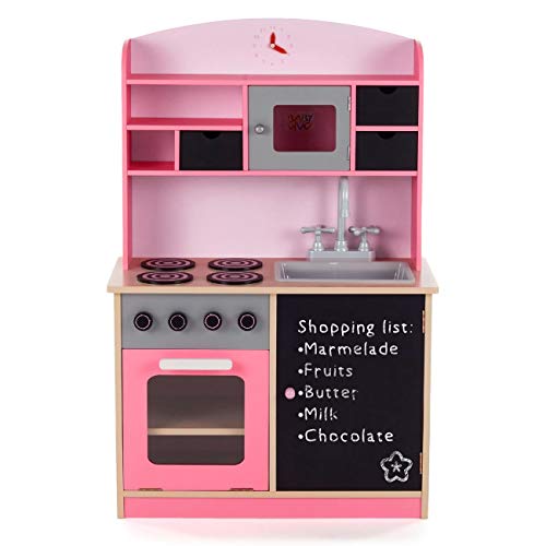 Cocina de madera de niña en un moderno y femenino look rosa con pizarra Baby Vivo