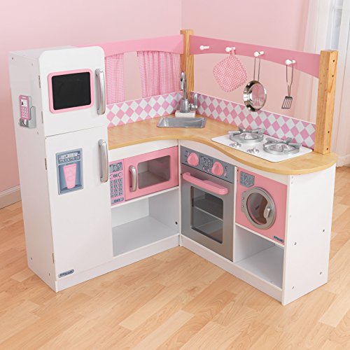 Cocina del rincón de las chicas en madera Kidcraft rosa y blanca