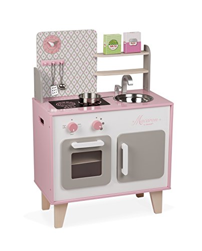 Cocina Macaroon en madera MDF para la chica de aspecto femenino, Janot, con fregadero de acero inoxidable