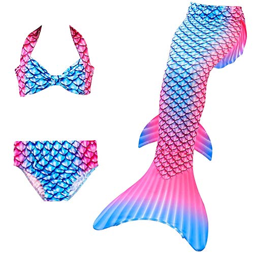 Cola de sirena y traje de baño rosa y azul arco iris para las chicas