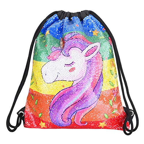 Deportes de cuerda iridiscentes o bolsa de piscina con lentejuelas de unicornio arco iris