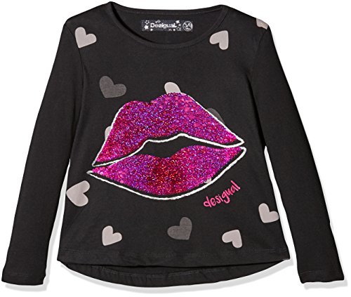 Desigual b camiseta para chica con boca y corazón de lentejuelas