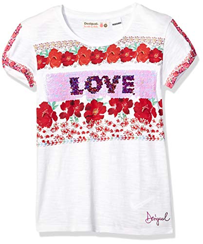 Desigual camiseta para chica con flores de purpurina de amor
