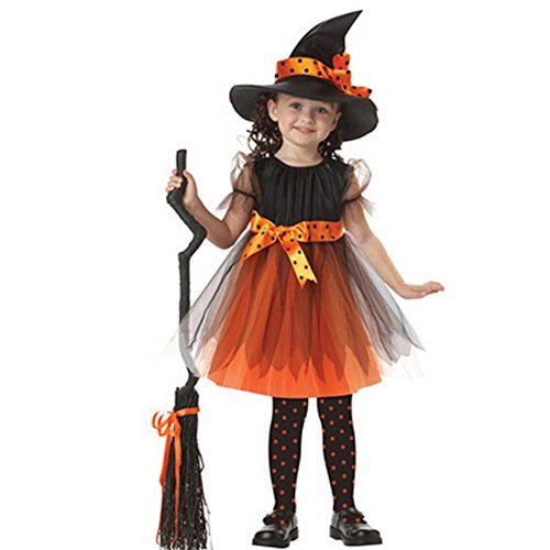 Disfraz de bruja calabaza para chica con velo negro y naranja