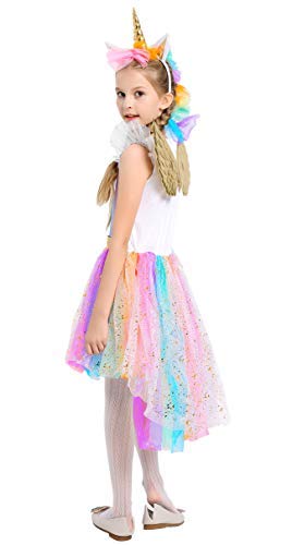 Disfraz de Cosplay Vestido de unicornio multicolor y dorado con alas y colgante para un look de fiesta girly