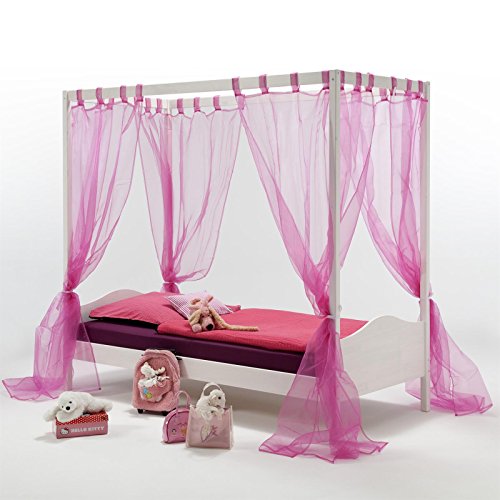 Dosel de la princesa cama de la princesa para la chica con el velo de madera blanca fushia