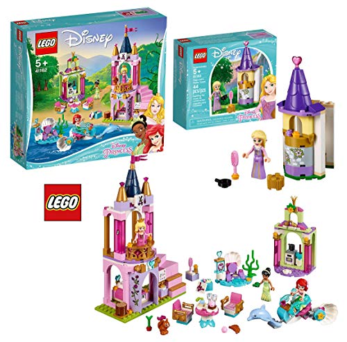 El castillo de Rapunzel con 3 princesas: Aurora, Ariel y Tiana en lego