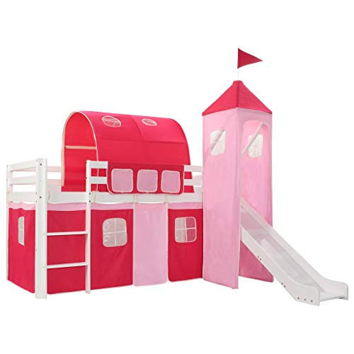 El entresuelo de la cama de la princesa en forma de castillo rosa con tobogán y túnel