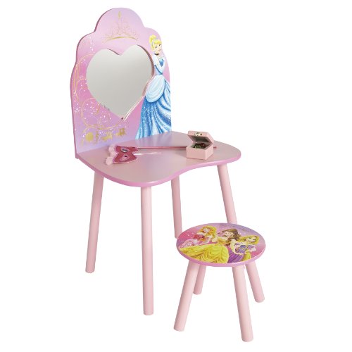 El tocador de la Princesa Disney con un taburete de madera MDF rosa.